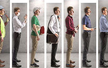 Multiple images of male in different workwear.